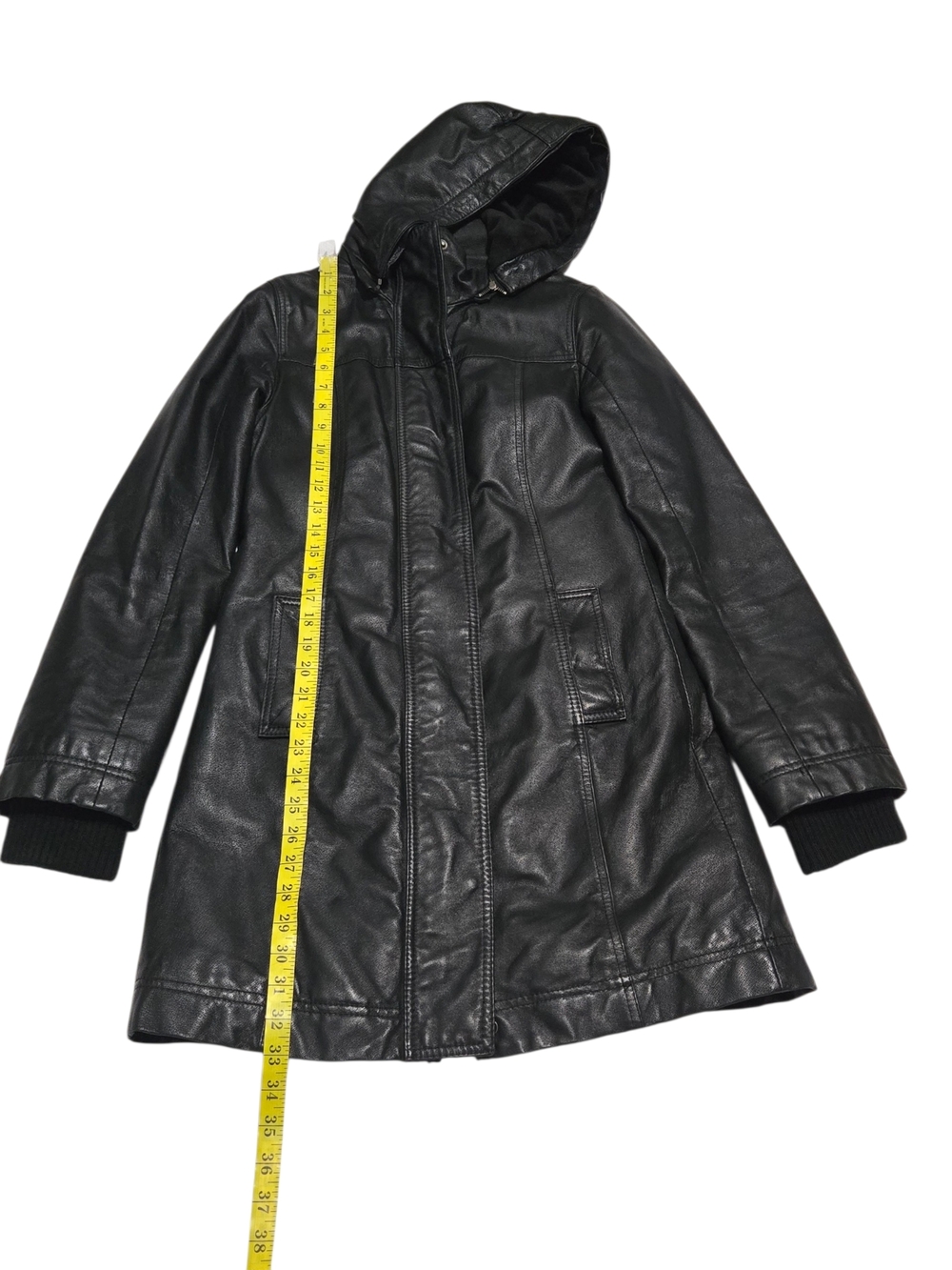 Danier Genuine Leather Hooded Coat Thermolite Insulated Black Mid-Length XXS - Picture 7 of 14